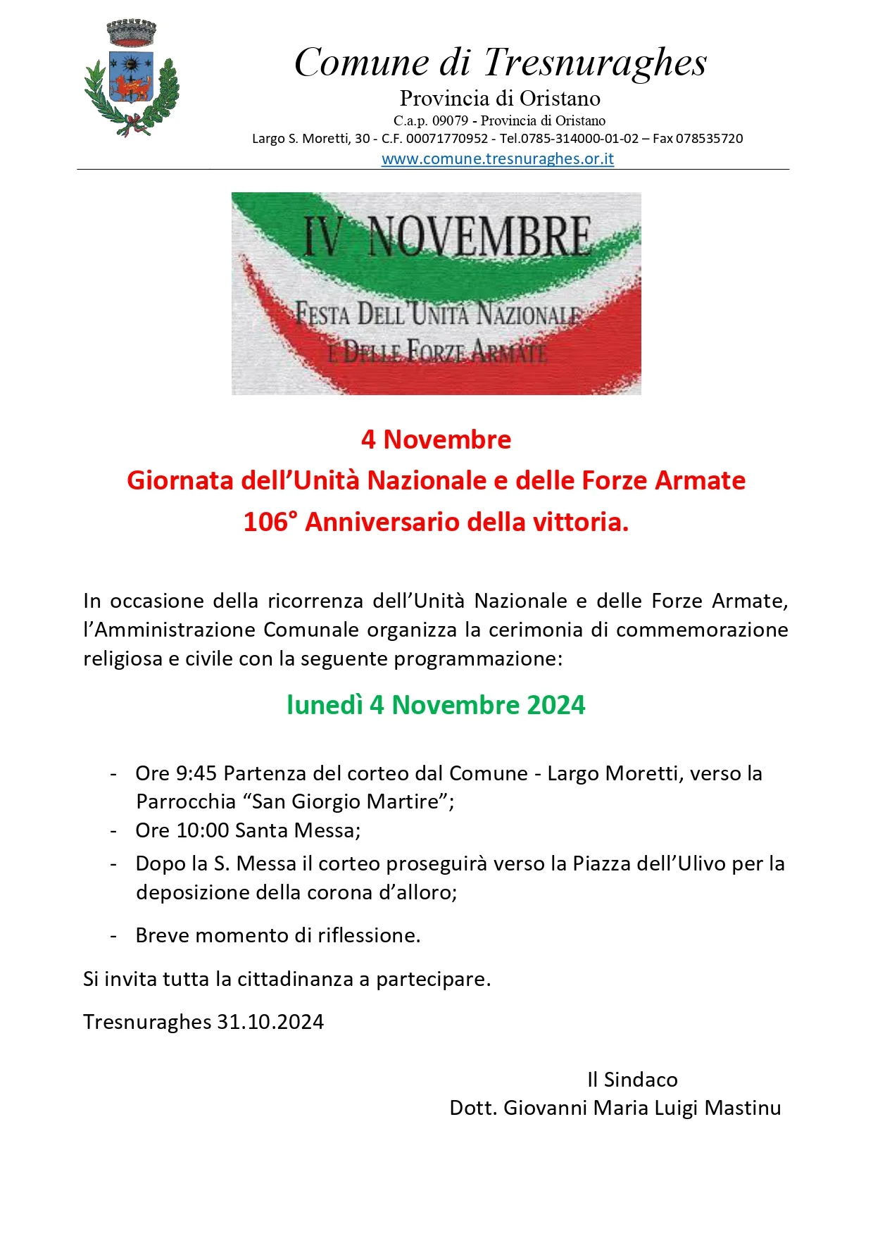 Iv novembre - festa dell'unita' nazionale e delle forze armate