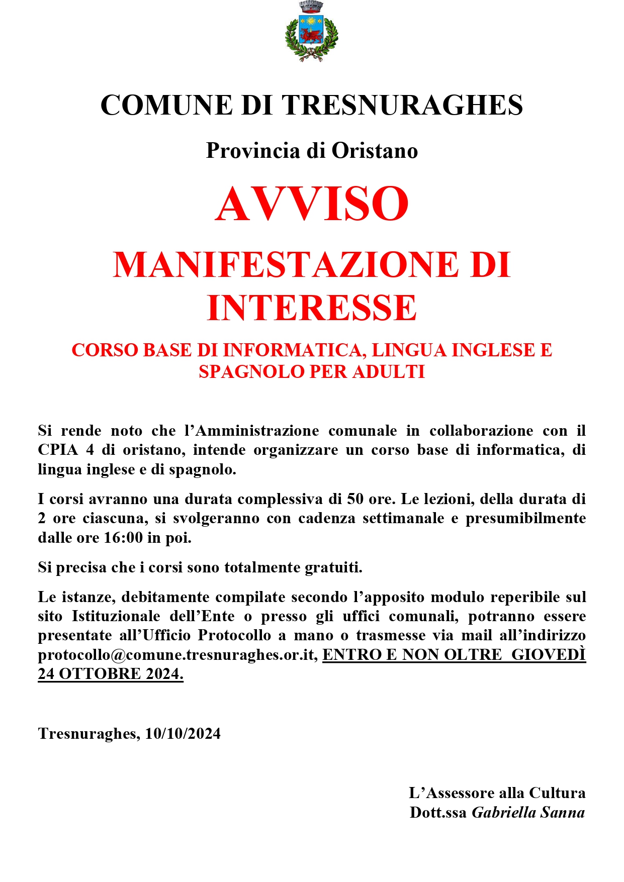 CORSO BASE DI INFORMATICA, LINGUA INGLESE E SPAGNO PER ADULTI. MANIFESTAZIONE DI INTERESSE